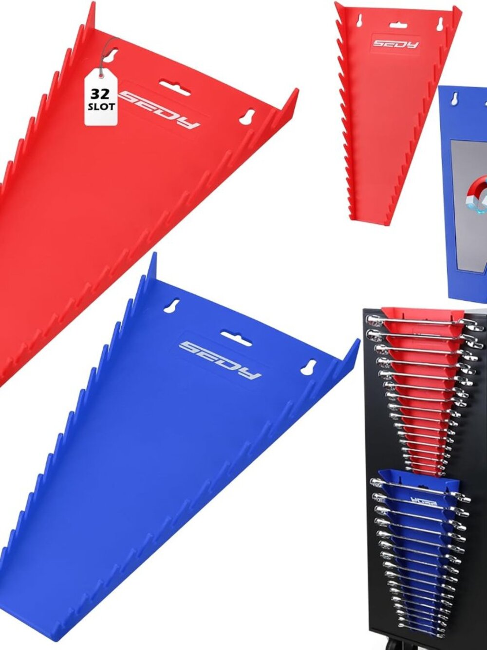2-Pack Magnetic Wrench Organizer, 32-Slot Premium Wrench Rack Holder Tool Trays